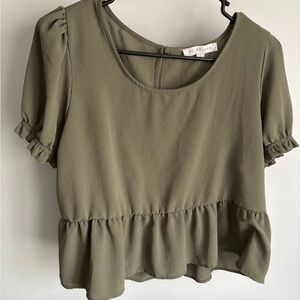 Olive & Oak Sage Ruffle Cropped Blouse